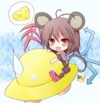  animal_ears antenna_hair asymmetrical_wings bad_id basket black_legwear capelet cheese chibi dress fang grey_hair houjuu_nue mouse mouse_ears mouse_tail nazrin open_mouth red_eyes short_hair smile solo sweatdrop tail thigh-highs thighhighs touhou ufo wings yuuhagi_(amaretto-no-natsu) 