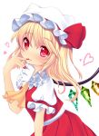  absurdres ascot blonde_hair fang finger_to_mouth flandre_scarlet hat heart highres kiyomin lipstick nail_polish red_eyes skirt skirt_set solo the_embodiment_of_scarlet_devil touhou wings 