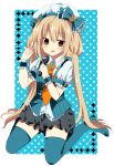  blush bow emyu fujishiro_emyu futaba_anzu hat idolmaster idolmaster_cinderella_girls kneeling long_hair microphone solo thigh-highs thighhighs zettai_ryouiki 