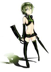  gia green_eyes green_hair midriff navel original short_hair weapon 