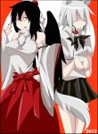  ako96 black_hair collar cosplay costume_switch detached_sleeves gag grey_hair highres inubashiri_momiji multiple_girls nail_polish red_eyes shameimaru_aya touhou wings 