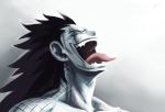  bust closed_eyes collarbone eyes_closed fairy_tail gajeel_redfox laughing long_hair male metal non-cubic open_mouth piercing sharp_teeth spiked_hair spiky_hair tongue 