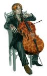  alternate_costume cello chair command_spell fate/zero fate_(series) formal highres instrument jadenplum leopard_print male orange_hair sitting solo suit uryuu_ryuunosuke 