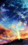  cloud copyright_request full_moon highres iy_tujiki moon no_humans rainbow scenery shooting_star star_(sky) sunrise 
