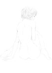  arm_support ass back bare_back barefoot butt_crack closed_eyes copyright_request dimples_of_venus eyelashes eyes_closed feet from_behind hands highres monochrome nude sawasawa short_hair sitting sketch soles solo 
