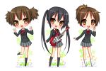  brown_eyes brown_hair chibi electric_guitar guitar hirasawa_ui instrument k-on! long_hair nakano_azusa pfxxx ponytail school_uniform short_hair short_twintails suzuki_jun twintails waving 