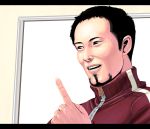  ad_toujima bad_id black_hair facial_hair gamecenter_cx goatee index_finger_raised male masao raised_finger realistic short_hair solo toujima_shinichirou track_suit 