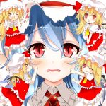  &gt;:) &gt;;) &gt;_&lt; 2girls :&lt; :d alternate_hair_length alternate_hairstyle ascot blonde_hair blue_hair brooch chibi face fangs flandre_scarlet four_of_a_kind_(touhou) happy happy_tears heart jewelry matsushita_yuu minigirl multiple_girls multiple_persona open_mouth red_eyes remilia_scarlet siblings side_ponytail sisters skirt skirt_set slit_pupils smile tears touhou wavy_mouth wings wink xd 