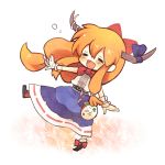  bad_id bow closed_eyes eyes_closed gourd hair_bow horns ibuki_suika konbu_ame long_hair open_mouth orange_hair skirt solo touhou wrist_cuffs 