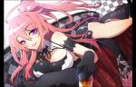  black_gloves breasts cleavage dougan_calpis_con gloves ignis jingai_makyou large_breasts nitroplus on_stomach panties pink_hair ponytail purple_eyes redhead side_slit underwear violet_eyes 