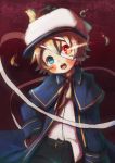  bandage bandages bird blonde_hair blue_eyes coat glowing glowing_eyes hat heterochromia itaru male oliver_(vocaloid) red_eyes sailor_hat short_hair solo vocaloid 