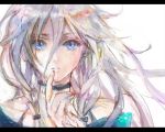  blue_eyes choker finger_to_mouth ia_(vocaloid) letterboxed long_hair lowres oekaki pink_hair pooj solo vocaloid 
