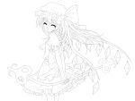  blonde_hair closed_eyes eyes_closed flandre_scarlet hat highres kikugetsu lineart long_hair looking_back monochrome smile solo the_embodiment_of_scarlet_devil touhou wings 