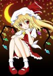  blonde_hair blush colored crescent_moon flandre_scarlet hat highres moon red_eyes shunkashuutou solo the_embodiment_of_scarlet_devil touhou wings 