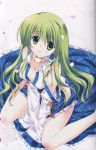  absurdres bare_legs bare_shoulders blush breasts cleavage collar detached_sleeves frog green_eyes green_hair hair_ornament highres kochiya_sanae large_breasts long_hair open_mouth rei_(rei&#039;s_room) rei_(rei's_room) scan sitting skirt snake solo touhou wariza 
