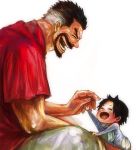 age_difference baby black_hair closed_eyes eyes_closed father_and_son grey_hair monkey_d._garp multiple_boys one_piece portgas_d_ace smile t-shirt tsuyomaru young
