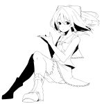  ascot bloomers bow hair_bow hair_tubes hakurei_reimu highres lineart monochrome shinoi sitting skirt solo touhou 