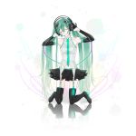  aqua_hair bare_shoulders binary closed_eyes detached_sleeves eyes_closed garter_straps gloves hatsune_miku headphones highres kmgk kneeling listening_to_music long_hair skirt smile solo thigh-highs thighhighs twintails vocaloid zettai_ryouiki 