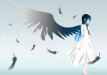  akiyama_mio angel barefoot blue_eyes dress feathers gradient gradient_background highres k-on! long_hair no_lineart one_wing_angel profile single_wing solo tennen_ahoke wings 