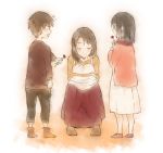  aikanm apron blush carla_jaeger eren_jaeger flower mikasa_ackerman mother&#039;s_day mother_and_son rose shingeki_no_kyojin smile 