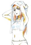  arms_up color_trace colored_pencil_(medium) drying_hair long_hair looking_at_viewer makise_kurisu midriff oyashirazu panties production_art red_hair redhead sketch smile sports_bra steins;gate towel traditional_media underwear 