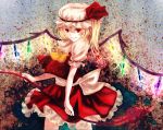  ascot blonde_hair bou_shaku crystal flandre_scarlet frilled_skirt hat hat_ribbon lace laevatein puffy_sleeves red_eyes ribbon short_sleeves side_ponytail skirt skirt_set smile solo the_embodiment_of_scarlet_devil touhou wings 