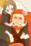  beard bob_cut face_stretching facial_hair fate/zero fate_(series) green_eyes green_hair hagiko male multiple_boys pulling_cheeks red_eyes red_hair redhead rider_(fate/zero) short_hair tabi waver_velvet 