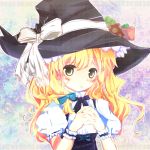  absurdres bad_id blonde_hair blush bow brown_eyes bust dormo_(mkmog) hair_bow hands_clasped hat hat_bow highres kirisame_marisa solo touhou witch witch_hat wrist_cuffs 