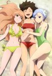  absurdres beach bikini blue_hair breasts brown_hair cleavage fin_e_ld_si_laffinty flower front-tie_top hair_flower hair_ornament highres kyouno_madoka legs long_hair lying muginami multiple_girls nyantype official_art on_back open_mouth rinne_no_lagrange short_hair side-tie_bikini swimsuit swimsuit 