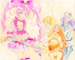  blonde_hair blue_eyes blue_hair boots cure_beat cure_melody cure_muse cure_muse_(yellow) cure_rhythm frills green_eyes houjou_hibiki kurokawa_ellen long_hair minamino_kanade multiple_girls pink_hair precure shirabe_ako siren_(suite_precure) suite_precure thigh-highs thighhighs tospal twintails very_long_hair 
