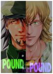  bad_id barnaby_brooks_jr blonde_hair brown_eyes brown_hair bust cabbie_hat close-up deadchicken584 facial_hair glasses green_eyes hat jewelry kaburagi_t_kotetsu multiple_boys necklace necktie realistic stubble tiger_&amp;_bunny 