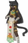  black_hair blush cat_ears cat_tail copyright_request dark_skin egyptian flat_chest gold heterochromia jewelry long_hair nail_polish null_(null_man) null_man painted_nails red_nails tail 