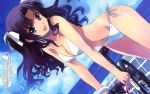  bicycle cloud hair_ornament hair_ribbon highres long_hair matsumoto_noriyuki open_mouth purple ribbon sky smile swimsuit twintails violet_eyes 