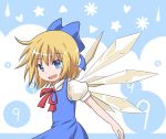  ? alice_margatroid alice_margatroid_(pc-98) blonde_hair blue_eyes bow cirno cirno_(cosplay) cosplay dress hair_bow mikan_imo open_mouth ribbon short_hair smile solo touhou touhou_(pc-98) wings ⑨ 