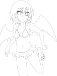  flat_chest highres lineart looking_at_viewer monochrome remilia_scarlet short_hair solo suterii swimsuit touhou wings 