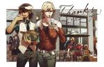  barnaby_brooks_jr blonde_hair briefcase brown_eyes brown_hair coffee dog doughnut facial_hair food formal glasses green_eyes hanehito huang_baoling ivan_karelin jacket john_(tiger_&amp;_bunny) kaburagi_t_kotetsu karina_lyle keith_goodman nathan_seymour necktie red_jacket short_hair stubble suit sunglasses taco tiger_&amp;_bunny vest waistcoat yuri_petrov 