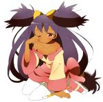  bare_shoulders big_hair blush capri_pants dark_skin female gym_leader hair_ornament iris_(pokemon) long_hair long_sleeves mochi730 off_shoulder one_eye_closed pokemon pokemon_(game) pokemon_black_and_white pokemon_bw purple_hair red_eyes rubbing_eyes shoes simple_background sleepy solo twintails two_side_up very_long_hair wide_sleeves wink 