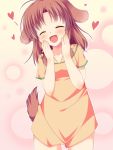  &lt;3 :d ahoge animal_ears asa_no_ha barefoot blush bottomless breasts brown_hair closed_eyes dog_ears dog_tail doggirl eyes_closed fang hair_ornament hands_on_own_face heart long_hair no_pants open_mouth original smile solo sweat tail twintails 