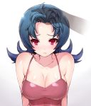  akira_(natsumemo) bangs bare_shoulders black_hair blue_hair breasts bust camisole cleavage collarbone forehead large_breasts looking_at_viewer natsume_(pokemon) natsume_(pokemon)_(hgss) petting pokemon pokemon_(game) pokemon_gsc pokemon_hgss pov red_eyes solo tears 