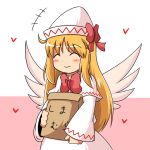  ^_^ bag blonde_hair bow closed_eyes dress eyes_closed hat heart lily_white long_hair mikan_imo shopping_bag smile solo touhou wings 