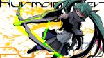  bow_(weapon) crossbow dutch_angle ebizome green_hair hatsune_miku long_hair red_eyes solo twintails very_long_hair vocaloid weapon 