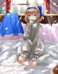  alice_margatroid alice_margatroid_(pc-98) blonde_hair bloomers blue_eyes book hair_ornament hair_ribbon hairband kneehighs nanatuki13 pillow ribbed_sweater ribbon shirt short_hair sitting skirt solo sweater touhou touhou_(pc-98) wariza white_legwear window 