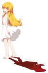  bakemonogatari barefoot blonde_hair dress long_hair looking_back momiage monogatari_(series) nisemonogatari oshino_shinobu shadow solo yellow_eyes 