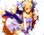  :p adapted_costume alternate_costume animal_ears bare_shoulders bikini blonde_hair breasts brown_eyes choker cleavage dearmybrothers detached_sleeves fox_ears fox_tail multiple_girls navel no_hat no_headwear short_hair simple_background solo swimsuit tail thigh-highs thighhighs tongue touhou white_legwear yakumo_ran 