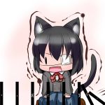  another black_hair cat_ears cat_tail chibi dominos extra_ears eyepatch fang hoshizuki_(seigetsu) misaki_mei open_mouth school_uniform skirt solo tail translated trembling 