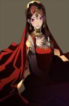  breasts brown_hair cleavage dress facial_mark forehead_mark indian lasa_(lasa1116) long_hair original purple_eyes solo tattoo veil violet_eyes 