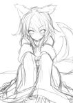  animal_ears inubashiri_momiji monochrome sketch smile solo tail tail_wagging touhou wolf_ears wolf_tail yu-ves 