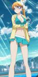  aquarion_(series) aquarion_evol blush breasts cleavage cloud glasses highres lens_flare mix_(aquarion) pout ribbon screencap side_ponytail sky stitched sunbeam sunlight swimsuit 