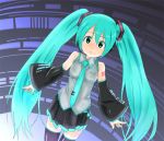  bad_id detached_sleeves green_eyes hatsune_miku headset kazehiki123 long_hair necktie skirt solo thigh-highs thighhighs twintails very_long_hair vocaloid 
