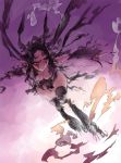  black_hair breasts character_request claws cleavage demon_girl facial_mark ikuhana_niiro leaning_forward magic:_the_gathering orange_eyes pointy_ears red_eyes rough solo talons thighhighs wings 